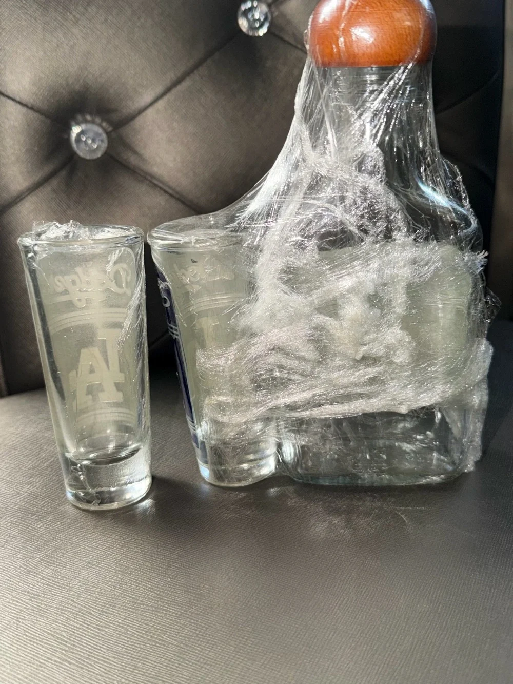Custom Los  Angeles Blue Glass Decanter with Shot Glasses